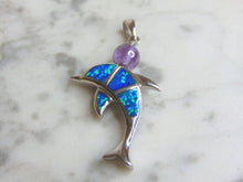 Load image into Gallery viewer, Womens Vintage Estate Sterling Silver Opal Stone Dolphin Pendant 8.4g E4657