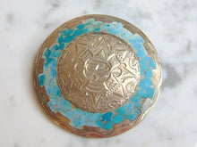 Load image into Gallery viewer, Womens Vintage Estate Sterling Silver Mayan Brooch w/ Turquoise Stone 19.3g E5143