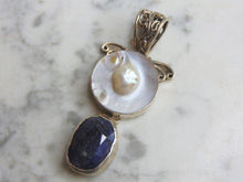 Load image into Gallery viewer, Womens Vintage Estate Sterling Silver MOP &amp; Lapis Lazuli Stone Pendant 19.6g E4810