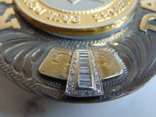 Load image into Gallery viewer, Vintage Estate Lucky Horseshoe Free Masons Sterling Silver &amp; 10k Diamond Belt Buckle