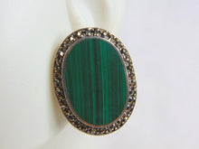 Load image into Gallery viewer, Womens Vintage Estate Sterling Silver Malachite Earrings 16.7g E4923