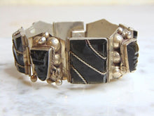 Load image into Gallery viewer, Womens Vintage Estate Sterling Silver Obsidian Bracelet 53.2g E4946