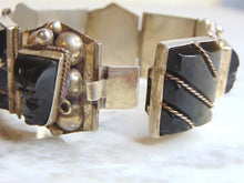 Load image into Gallery viewer, Womens Vintage Estate Sterling Silver Obsidian Bracelet 53.2g E4946