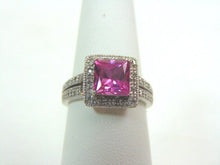 Load image into Gallery viewer, Womens Estate 10K White Gold Pink Sapphire Diamond Ring 3.9g E3348