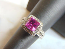 Load image into Gallery viewer, Womens Estate 10K White Gold Pink Sapphire Diamond Ring 3.9g E3348