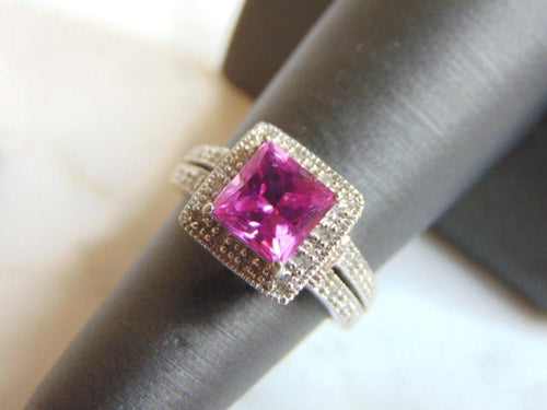 Womens Estate 10K White Gold Pink Sapphire Diamond Ring 3.9g E3348