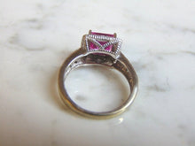 Load image into Gallery viewer, Womens Estate 10K White Gold Pink Sapphire Diamond Ring 3.9g E3348