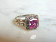 Load image into Gallery viewer, Womens Estate 10K White Gold Pink Sapphire Diamond Ring 3.9g E3348