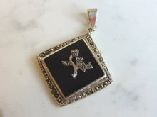 Load image into Gallery viewer, Womens Vintage Estate Sterling Silver Onyx Pendant 11.1g E5464