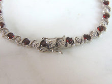 Load image into Gallery viewer, Womens Vintage Estate Sterling Silver Garnet Bracelet 12.2g E5958