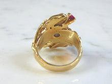 Load image into Gallery viewer, Womens Vintage Estate 14k Yellow Gold Ruby &amp; Emerald Dragon Ring 15.3g E1014