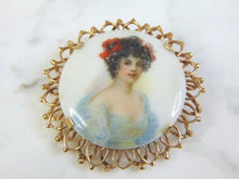 Load image into Gallery viewer, Vintage Estate 14K Gold Hand Painted Porcelain Brooch 15.5g E3025