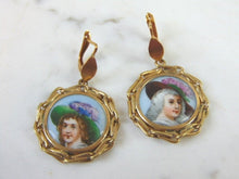 Load image into Gallery viewer, Vintage Estate 18K Gold Hand Painted Porcelain Earrings 12.4g E3026