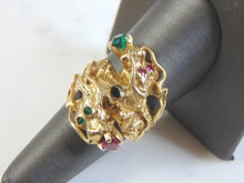 Load image into Gallery viewer, Womens Vintage Estate 14k Yellow Gold Ruby &amp; Emerald Dragon Ring 15.3g E1014
