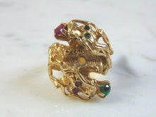 Load image into Gallery viewer, Womens Vintage Estate 14k Yellow Gold Ruby &amp; Emerald Dragon Ring 15.3g E1014