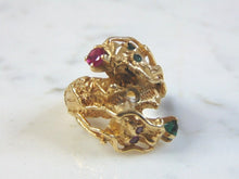 Load image into Gallery viewer, Womens Vintage Estate 14k Yellow Gold Ruby &amp; Emerald Dragon Ring 15.3g E1014