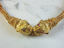 Load image into Gallery viewer, Womens Vintage Estate 21k Gold Lioness Necklace w/ Garnet Eyes 67.3g E755