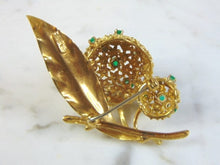 Load image into Gallery viewer, Womens Vintage Estate 18K Gold Emerald Flower Brooch 15.4g E3092