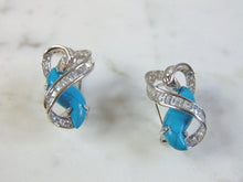 Load image into Gallery viewer, Womens Vintage Estate 18K White Gold Turquoise Earrings 7.5g E3086