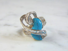 Load image into Gallery viewer, Womens Vintage Estate 18k White Gold Turquoise Ring 6.8g E3087