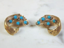 Load image into Gallery viewer, Womens Vintage Estate 14k Gold Turquoise Earrings 9.1g E3028