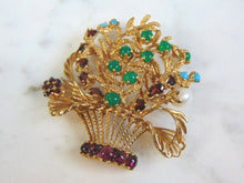 Load image into Gallery viewer, Vintage Estate 14K Yellow Gold Floral Brooch w/ Gemstones 17.6g E3044