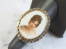 Load image into Gallery viewer, Womens Vintage Estate 14k Gold Hand Painted Porcelain Ring 11.2g E3048