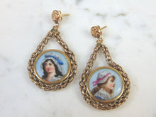 Load image into Gallery viewer, Vintage Estate 14K Gold Hand Painted Porcelain Earrings 12g E3052