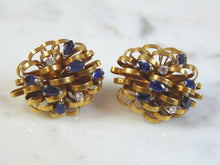 Load image into Gallery viewer, Womens Vintage Estate 18K Gold Diamond Sapphire Modernist Earrings 20.7g E3209