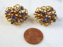Load image into Gallery viewer, Womens Vintage Estate 18K Gold Diamond Sapphire Modernist Earrings 20.7g E3209