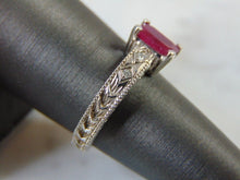 Load image into Gallery viewer, Womens Vintage Estate 14k White Gold Ruby Diamond Ring 4.9g E4002