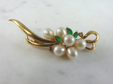 Load image into Gallery viewer, Womens Vintage Estate 14K Yellow Gold Emerald Pearl Brooch 7.5g E4094