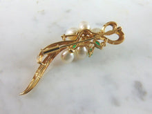 Load image into Gallery viewer, Womens Vintage Estate 14K Yellow Gold Emerald Pearl Brooch 7.5g E4094
