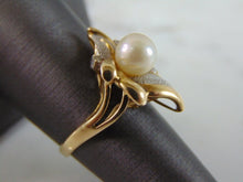 Load image into Gallery viewer, Womens Vintage Estate 14K Gold Pearl &amp; Diamond Ring 4.0g E4103