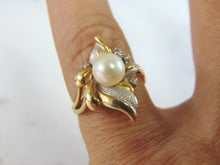 Load image into Gallery viewer, Womens Vintage Estate 14K Gold Pearl &amp; Diamond Ring 4.0g E4103