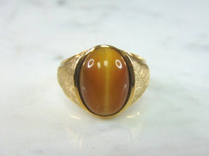 Mens Vintage Estate 14K Yellow Gold Tigers Eye Ring 10.3g E2010