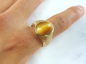 Mens Vintage Estate 14K Yellow Gold Tigers Eye Ring 10.3g E2010