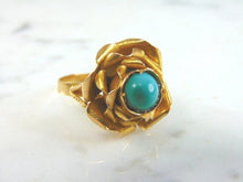Load image into Gallery viewer, Womens Vintage Estate 18K Gold Flower Turquoise Ring, 8.1g E917