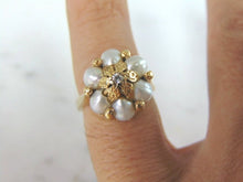 Load image into Gallery viewer, Womens Vintage Estate 14K Gold Pearl &amp; Diamond Ring 8.7g E1602