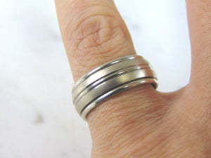 Mens Vintage Estate 14K White Gold Wedding Band Ring, 10.0g E3425
