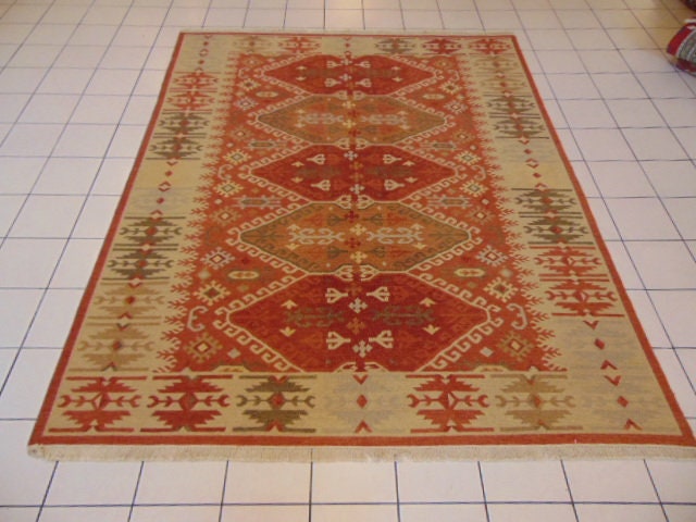 Vintage Estate Handmade Indo Flatweave Kazak Design Rug E205