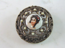 Load image into Gallery viewer, Womens Vintage Estate Sterling Silver Hand Painted Porcelain Brooch 21.1g E5578