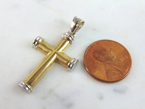 Vintage Estate 14K Yellow White Gold Religious Cross Pendant, 4.6g E3402