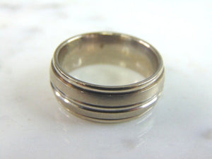 Mens Vintage Estate 14K White Gold Wedding Band Ring, 10.0g E3425