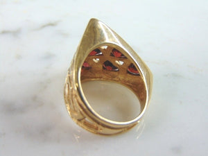 Unusual Womens Vintage Estate 14K Gold Garnet Cocktail Ring 13.8g E896