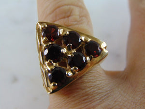 Unusual Womens Vintage Estate 14K Gold Garnet Cocktail Ring 13.8g E896