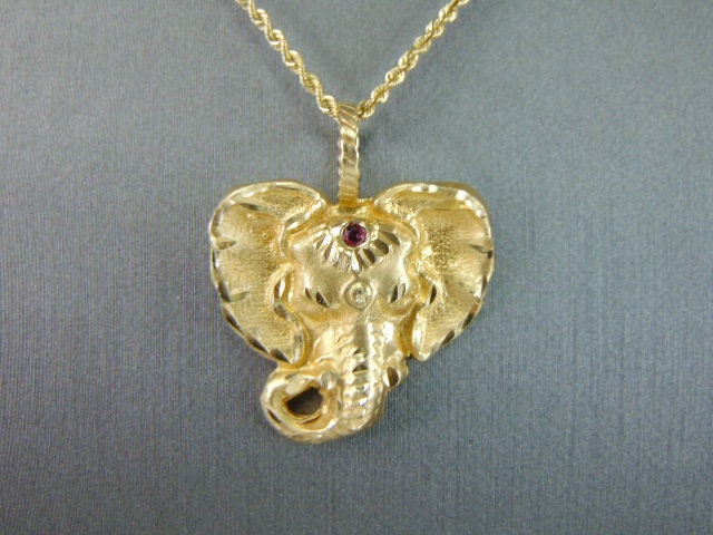 Vintage Estate 14K Gold Rope Necklace W/ Hindu Elephant Pendant 8.8g #E5009