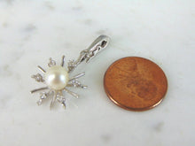 Load image into Gallery viewer, Womens Vintage Estate 14k White Gold Diamond Pearl Snowflake Pendant 3.0g E5428