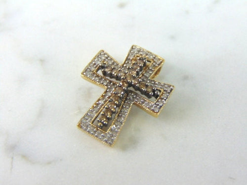 Womens 14k Gold Chocolate Diamond Cross Pendant 3.1g E5995