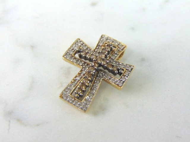 Womens 14k Gold Chocolate Diamond Cross Pendant 3.1g E5995